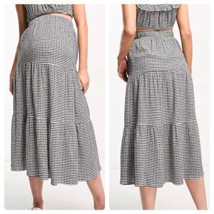 The Frolic Maternity Black White Gingham Tiered Elastic Waist Midi Skirt sz 10